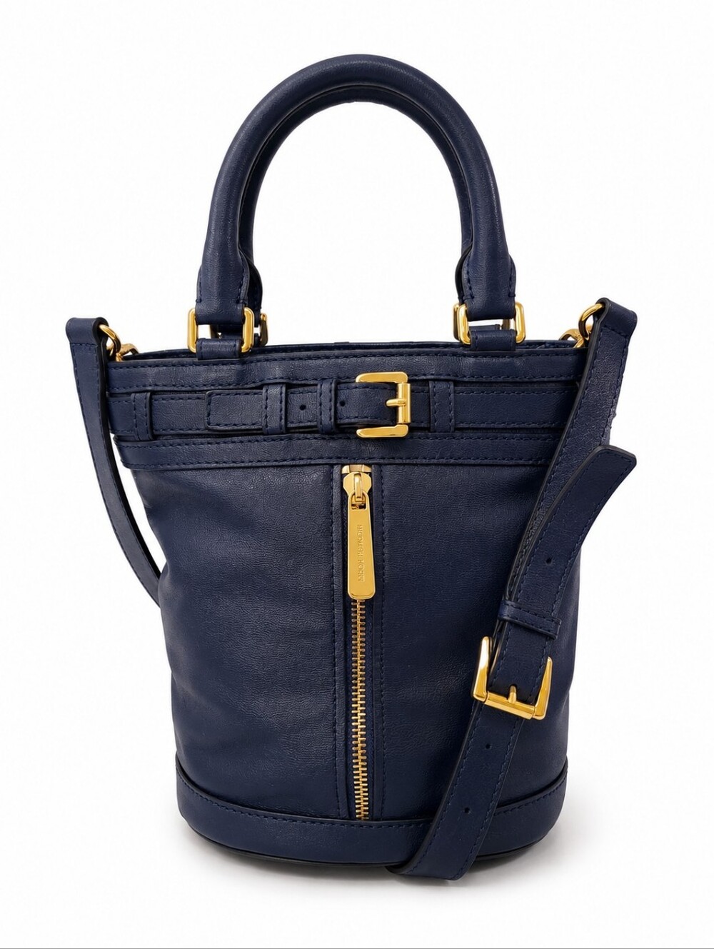 Michael Kors Small Navy Leather Bucket Bag with Gold Hardware